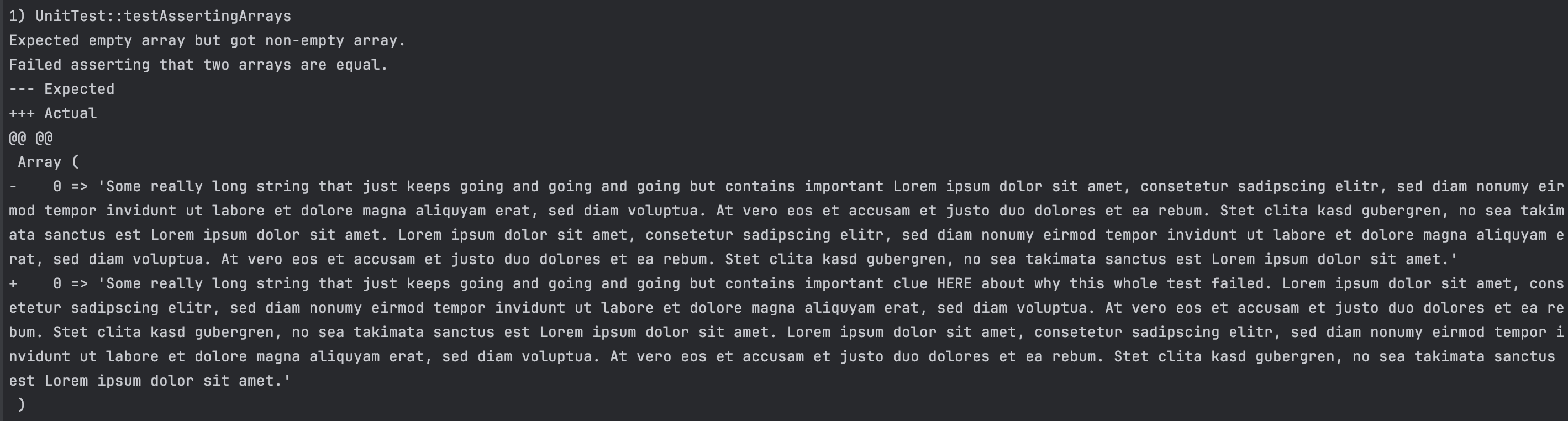 Long string in PHPUnit output